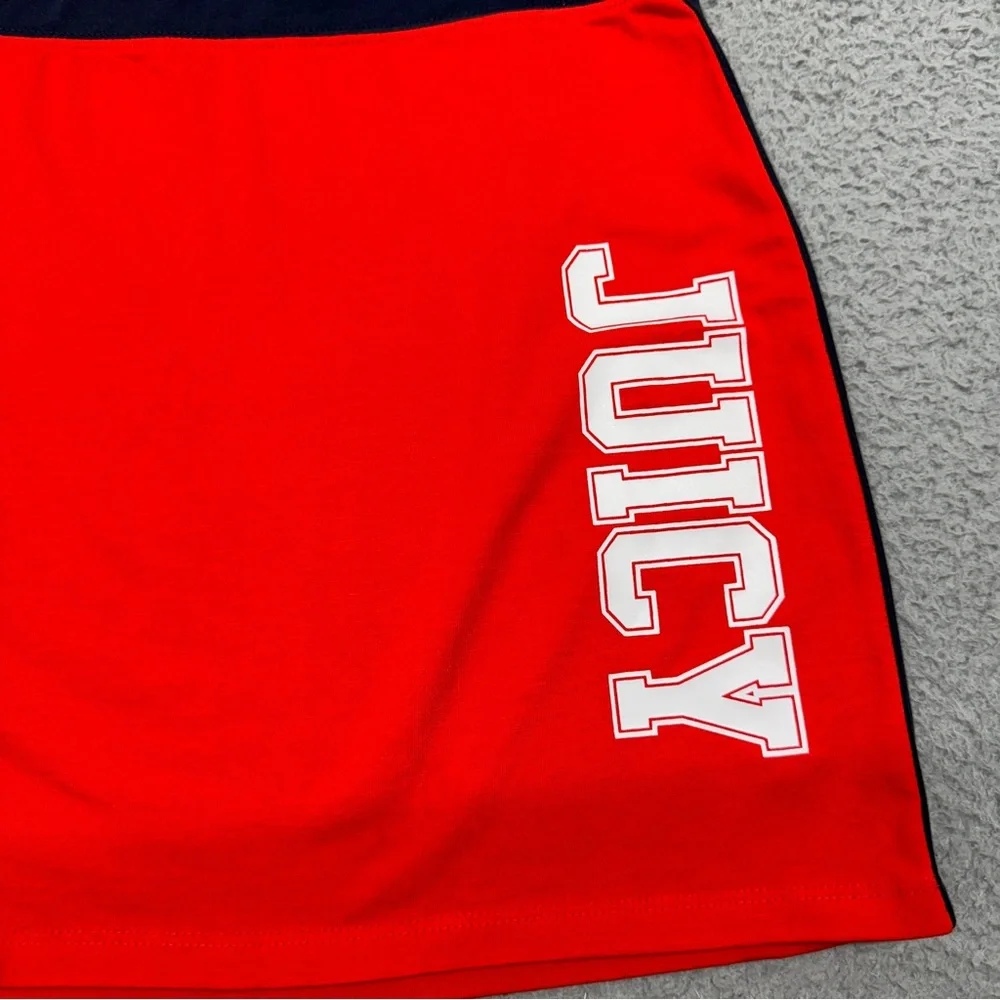 Juicy Couture Mini Skirt Girls 16 Red Blue Logo Stripe Stretch Cheerleader Y2K